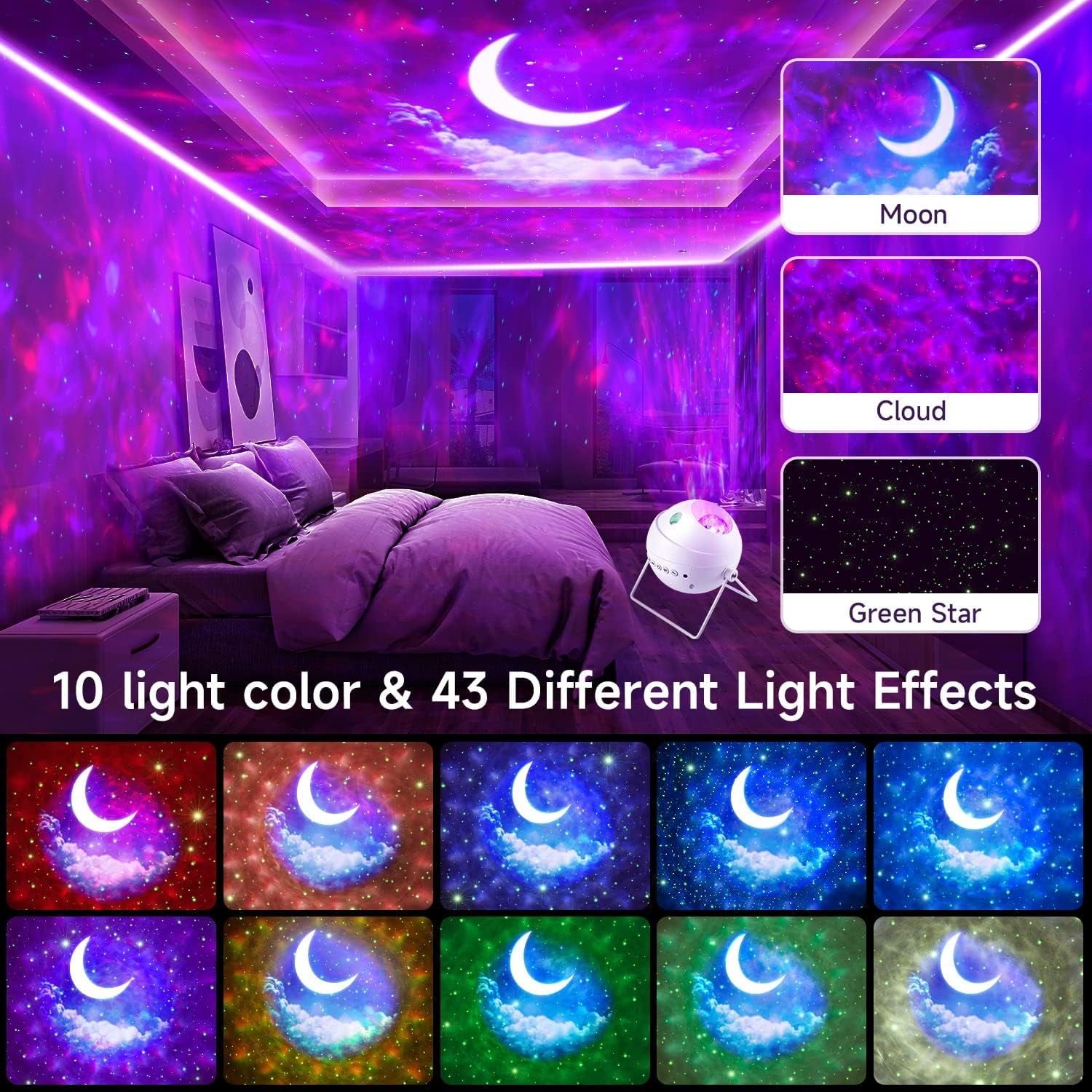 Galaxy Projector Starlight Projector Moon Projector, 48 Light Modes+Rotating Star Projector Galaxy Lights for Bedroom, Bluetooth Music Night Sky Light Projector,Sart Projector for Kids Gifts