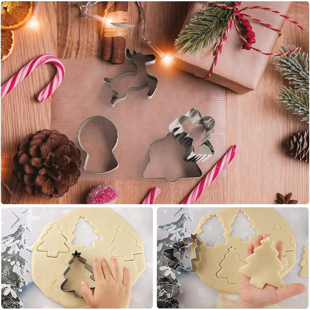 18 Pcs Christmas Cookie Cutter Set, Stainless Steel Metal Biscuit Molds, Xmas Holiday Dough and Cookie Cutter for Party Baking Gingerbread Santa Snowflake Cane Trees Snowman Stocking Reindeer Shape