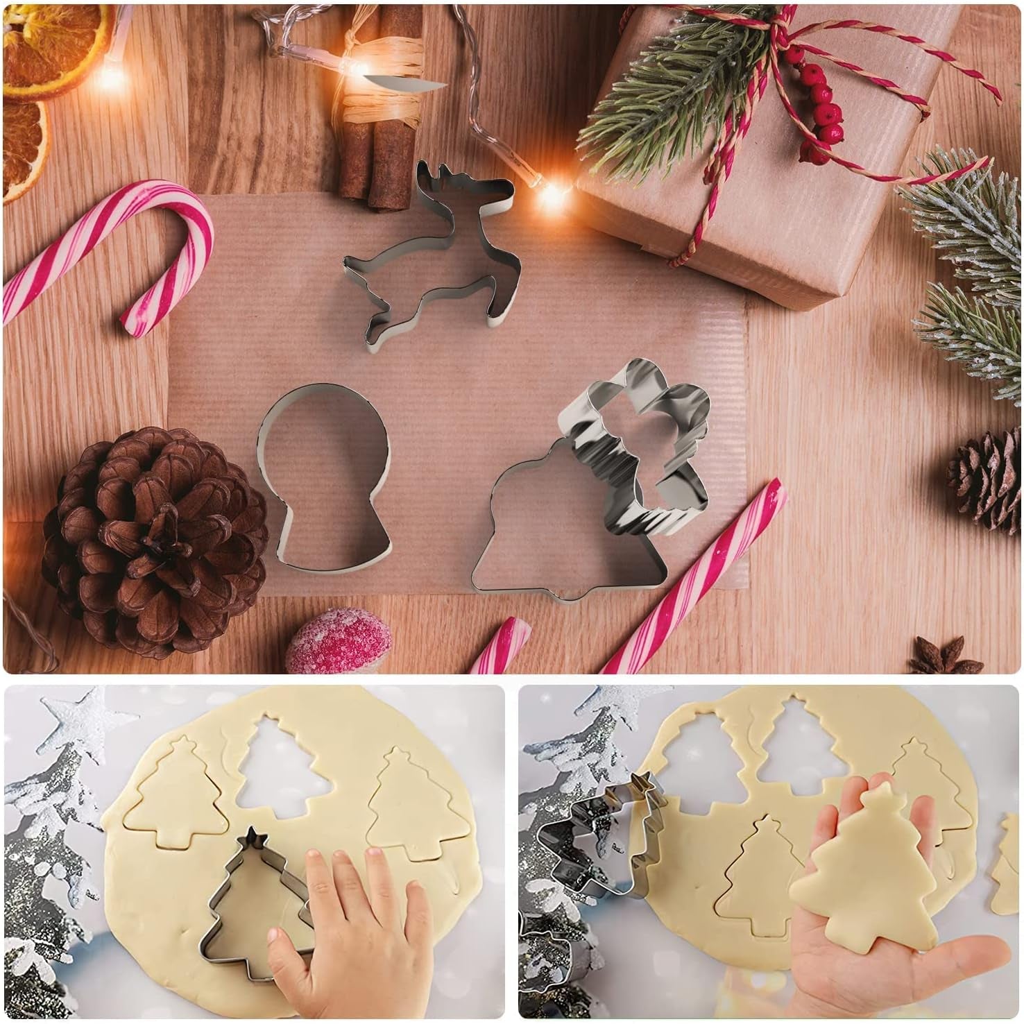 18 Pcs Christmas Cookie Cutter Set, Stainless Steel Metal Biscuit Molds, Xmas Holiday Dough and Cookie Cutter for Party Baking Gingerbread Santa Snowflake Cane Trees Snowman Stocking Reindeer Shape