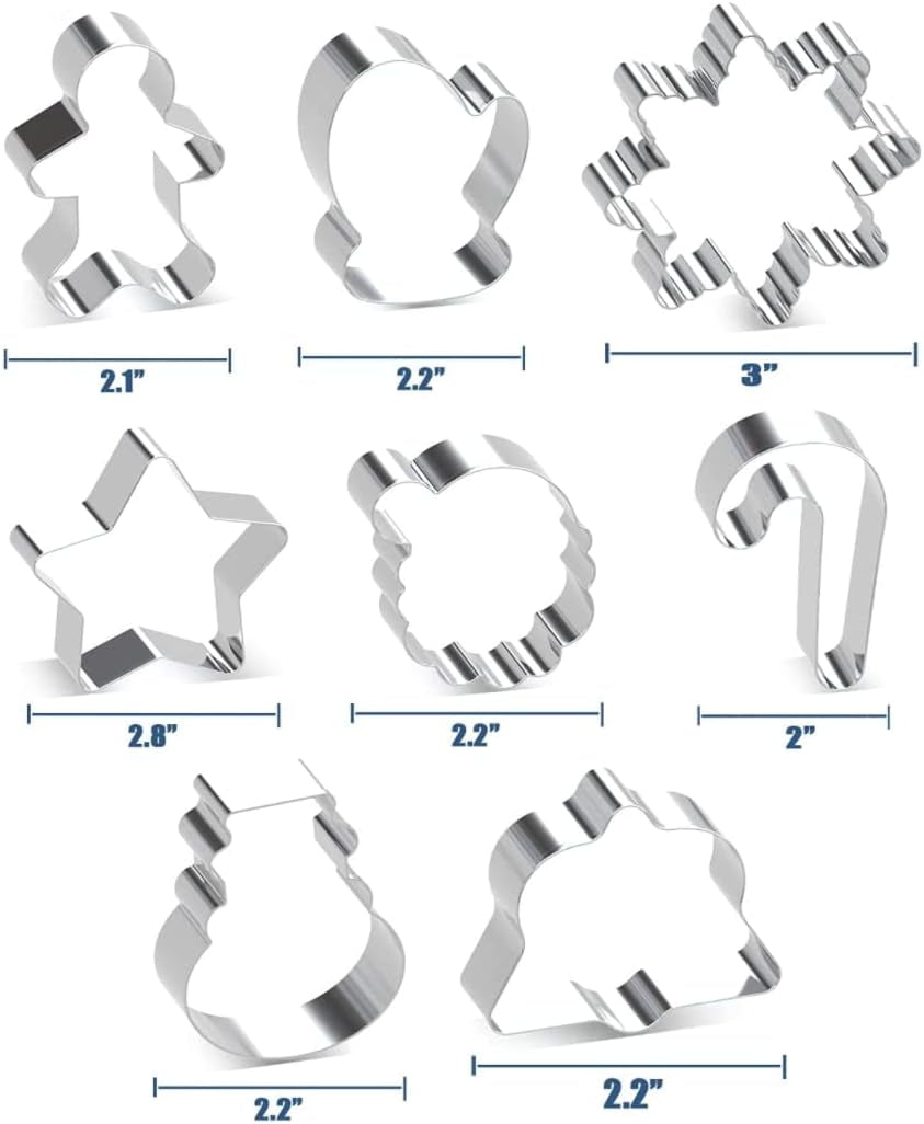 18 Pcs Christmas Cookie Cutter Set, Stainless Steel Metal Biscuit Molds, Xmas Holiday Dough and Cookie Cutter for Party Baking Gingerbread Santa Snowflake Cane Trees Snowman Stocking Reindeer Shape