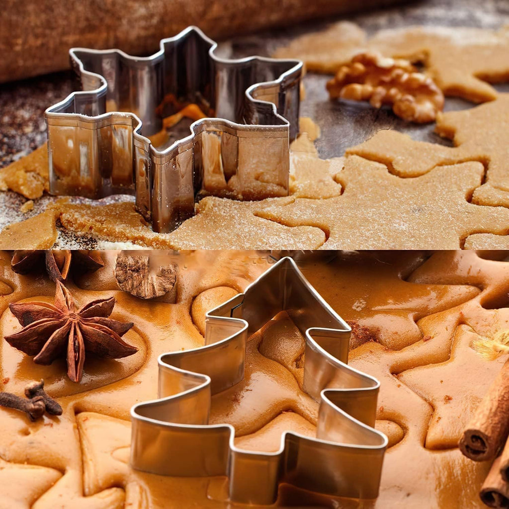 18 Pcs Christmas Cookie Cutter Set, Stainless Steel Metal Biscuit Molds, Xmas Holiday Dough and Cookie Cutter for Party Baking Gingerbread Santa Snowflake Cane Trees Snowman Stocking Reindeer Shape