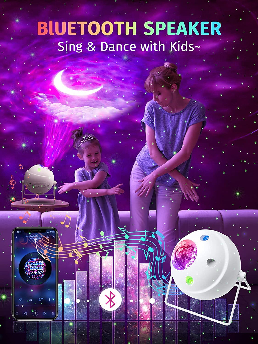 Galaxy Projector Starlight Projector Moon Projector, 48 Light Modes+Rotating Star Projector Galaxy Lights for Bedroom, Bluetooth Music Night Sky Light Projector,Sart Projector for Kids Gifts