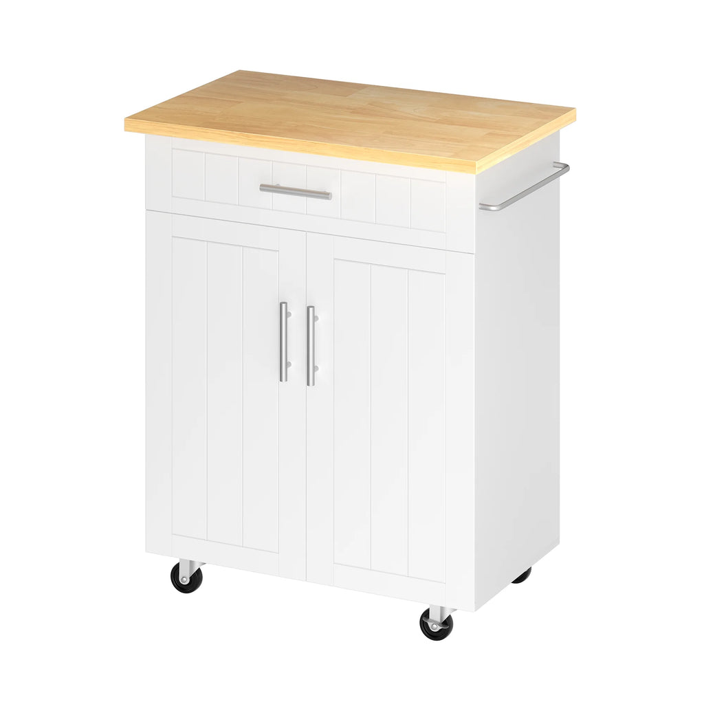Kitchen Island Table Stand with Storage on Wheels,Rolling Kitchen Cart Storage Cabinet with Drawer,White